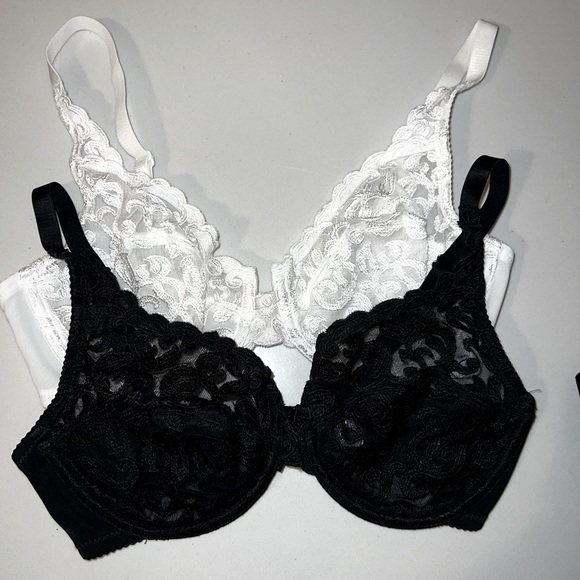 Wacoal Arabesque Underwire Bra Bundle (2) Black and White Size 32 D Semi Sheer - Picture 2 of 13